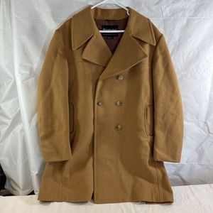Stratojac Mens Pea Coat Brown Double Breasted Button Pockets Collar Lined 42 L